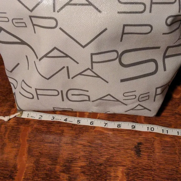 Via Spiga Gray Logo Zip Top Tote Bag Coated Canvas Leather Straps HP 3-28-25
